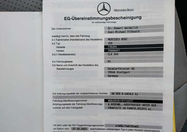 Mercedes-Benz CLK cena 19600 przebieg: 205000, rok produkcji 2004 z Suchedniów małe 106